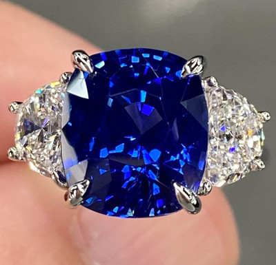 6.00 Ct Certified Cushion Cut Natural Blue Diamond Ring VVS1 White Gold Finish