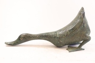 Trinkende Ente Gans 42 cm Bronze Figur Gartenfigur Mitte 20.Jhd (IE611)