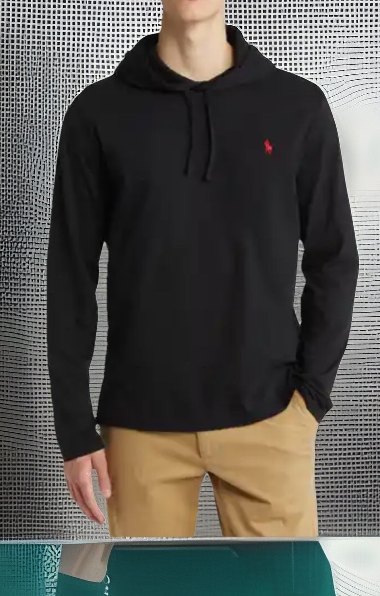 Polo Ralph Lauren uomo grande felpa con cappuccio nera leggera pony manica lunga