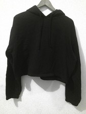 Calvin Klein Women's Black Cropped Hooded Sweatshirt with Embroidered Logo XL