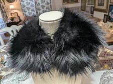 Black Fox Fur Neck Collar Detachable w/ Hook Eye Closure Lined 1950s Unbranded