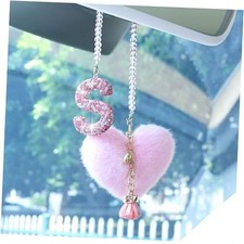 Bling Car Letter Charm, Rear View Mirror Ornament, Cute Hanging Crystal Pink S