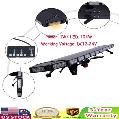 47 LED Emergency Strobe Light Bar Tow Truck Warn Beacon Response Amber/White