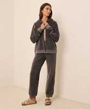 Pact Velour Classic Set Full Zip Hoodie + Relaxed Sweatpants W46R Graphite Sz S