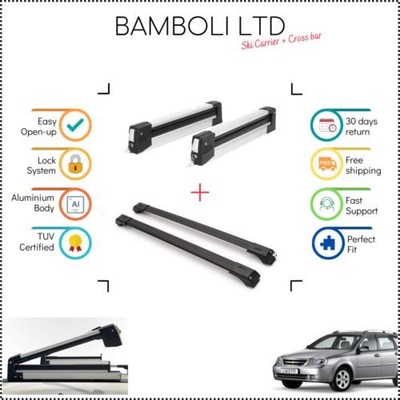 Bamboli 19'' Ski Carrier & Black Cross Bar Set For Chevrolet Lacetti 05-11 4pcs