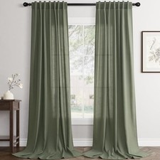 Linen Curtains 90 inch Length 2 Panels Set 52"W x 90"L Pack of 2 Olive Green