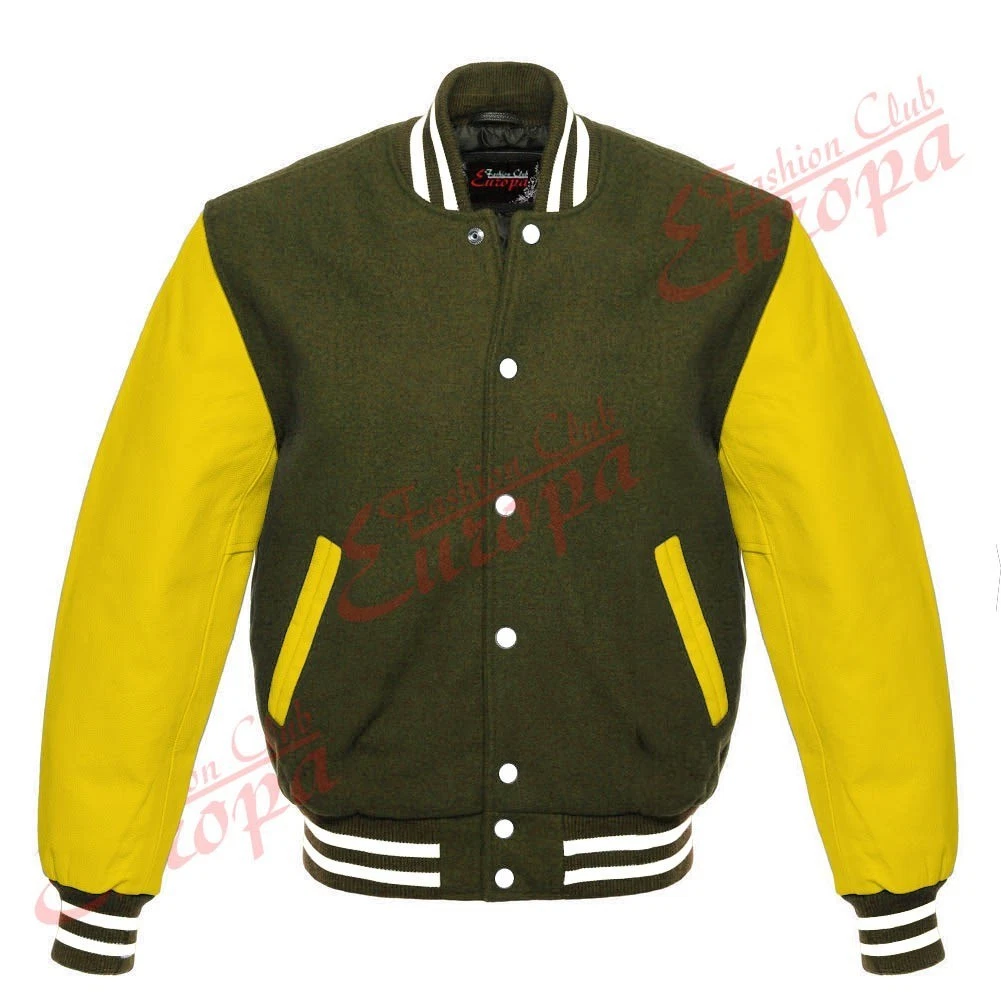 Premium Wool Varsity Jacket with Genuine Leather Sleeves Men’s Baseball Jacket