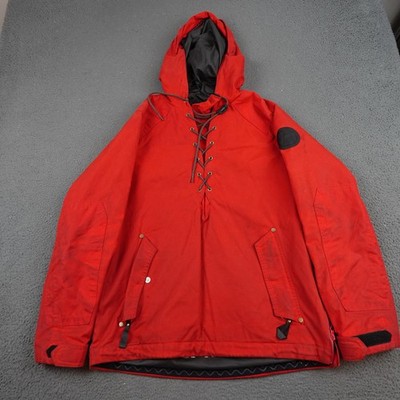 Alps & Meters Alpine Anorak Jacket Mens Small Red Waxed Canvas Pullover Ski