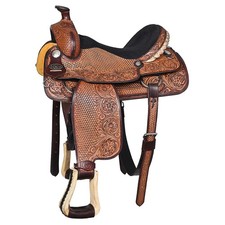 15 In HILASON Western Horse Floral Ranch Roping American Leather Saddle Brown