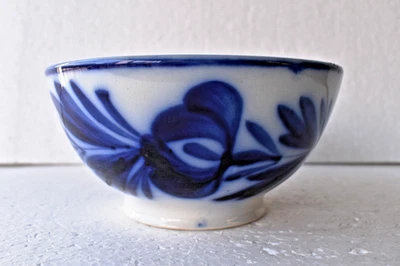 Antik Mouzin Lecat Nimy Belgium Fayence Blau Blumenmuster Cafe Schale 14cm Old " - Bild 1 von 4