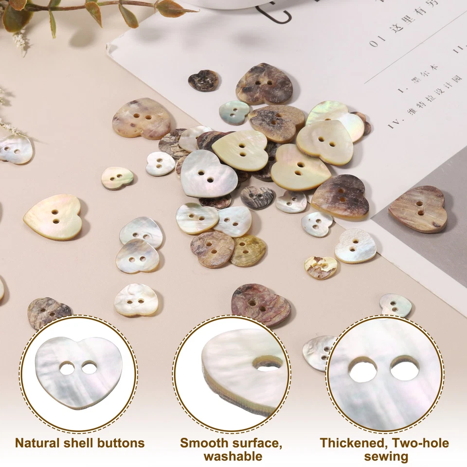 Perlmutt Knöpfe 30 Stück 0.44" Herz Muschel für Stoff Handarbeit - Bild 4 von 4