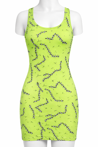 Green In Stitches Tank Kleid Sourpuss Horror Monster Frankenstein LARGE L 130630 - Bild 3 von 7