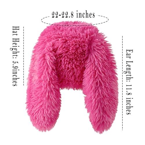 Y2K Fuzzy Bunny Hat for Women Cute Plush Beanie with Bunny