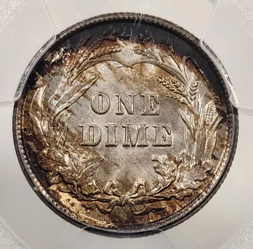 1907 P 10C Barber Silver Dime PCGS MS65 GEM US Philadelphia Mint Coin Toned - Image 4 of 4