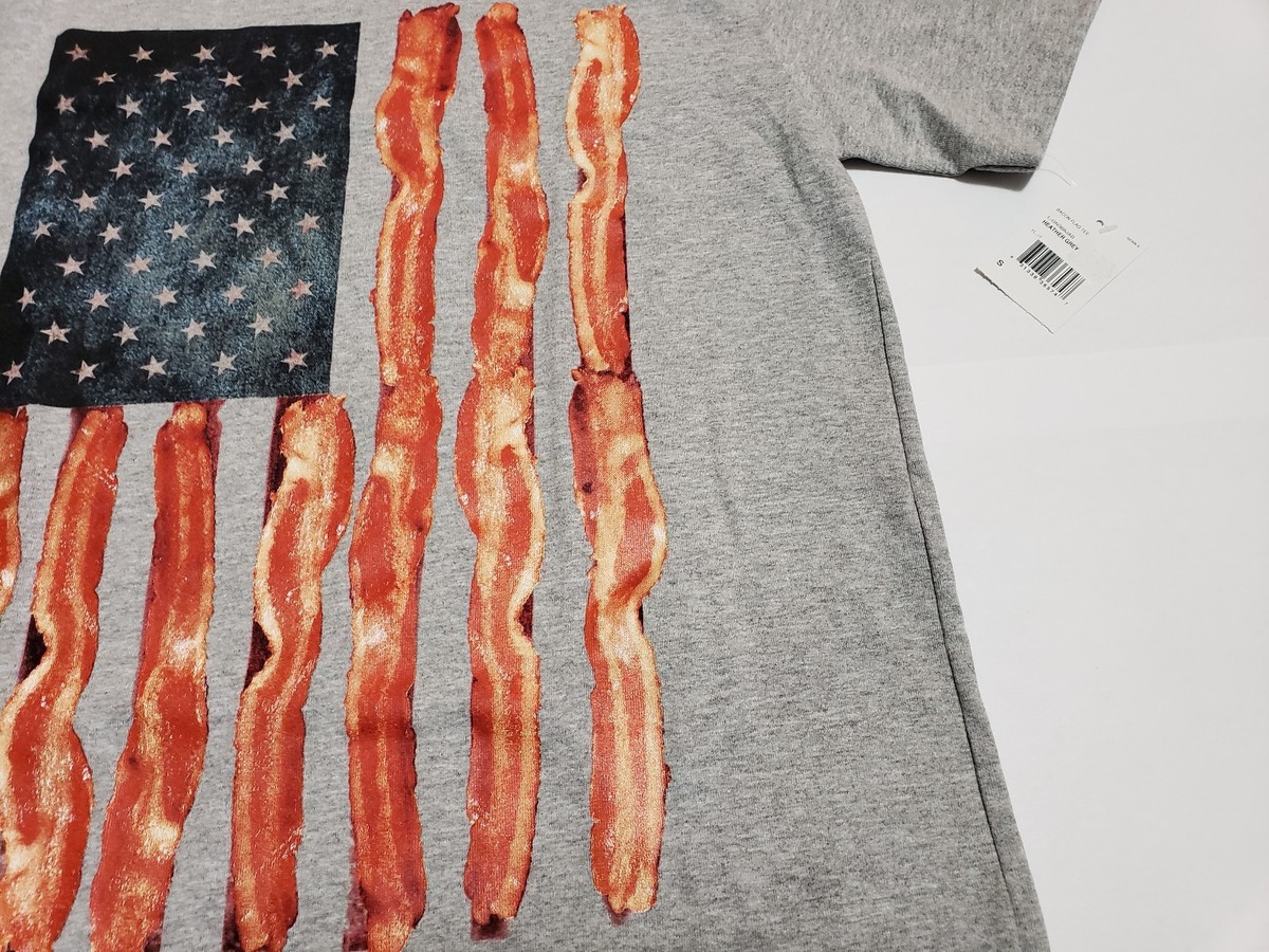Extreme Concepts Small Gray Bacon Flag Graphic T-Shirt New With