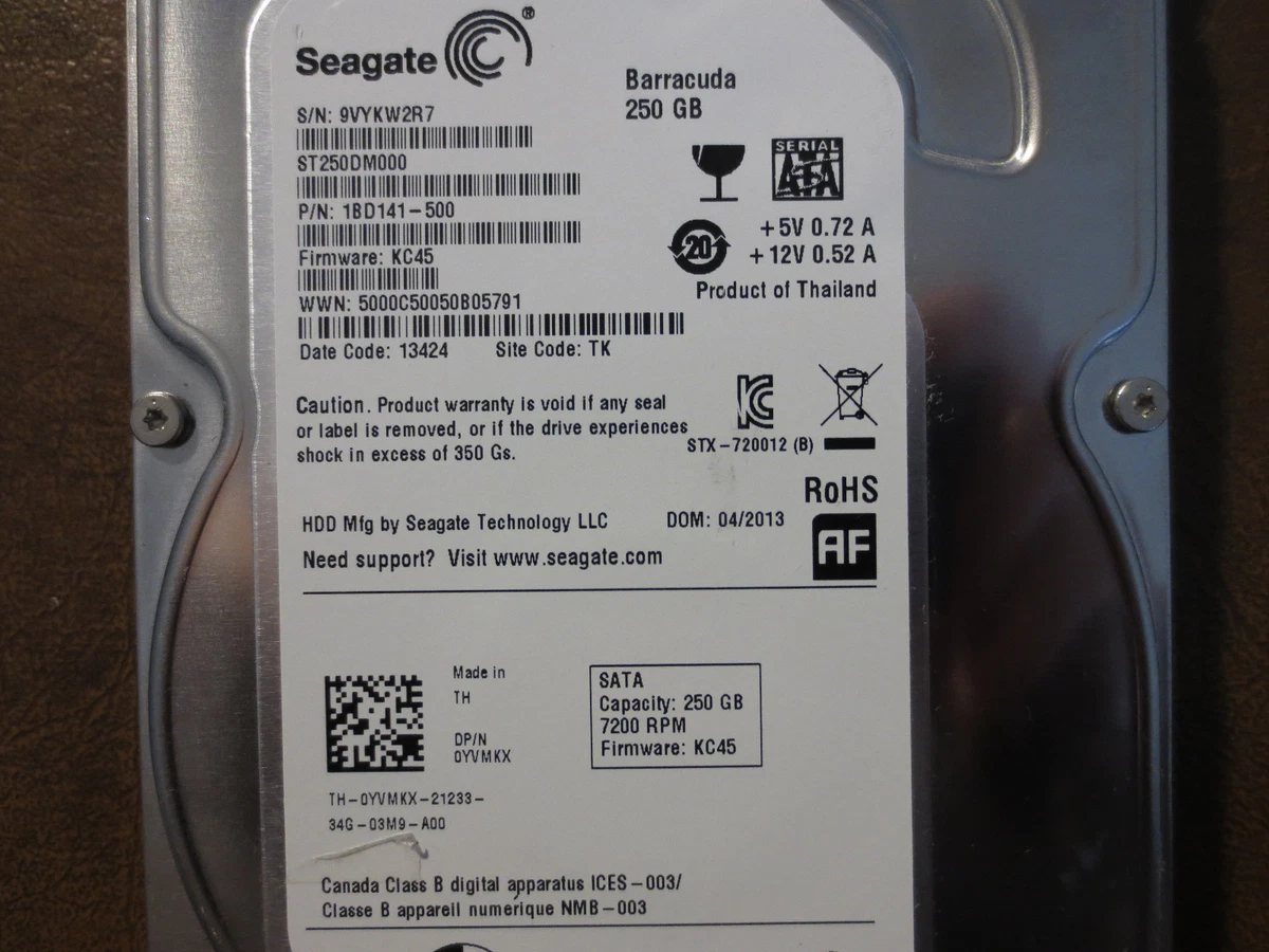 contenido Arado un acreedor Seagate ST250DM000 1BD141-500 FW:KC45 TK 250gb 3.5&#034; Sata HDD  763649027363 | eBay