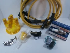 VW 009 TUNE UP KIT WITH YELLOW IGNITION WIRES BUG GHIA BUS BUGGY. BOSCH BERU.