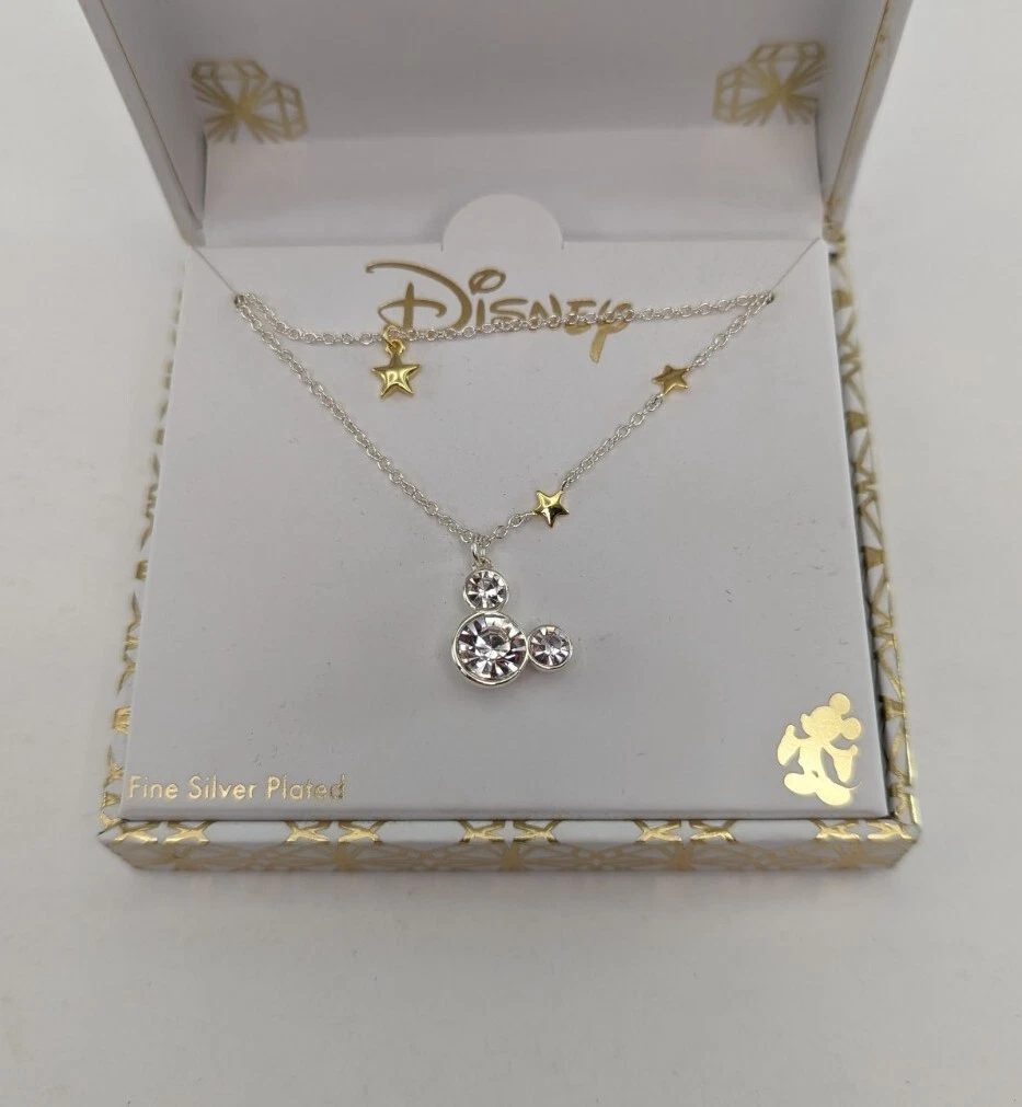 LA Rocks Disney Mickey Mouse Duo Necklace Never Stop Dreaming Pendant with Stars