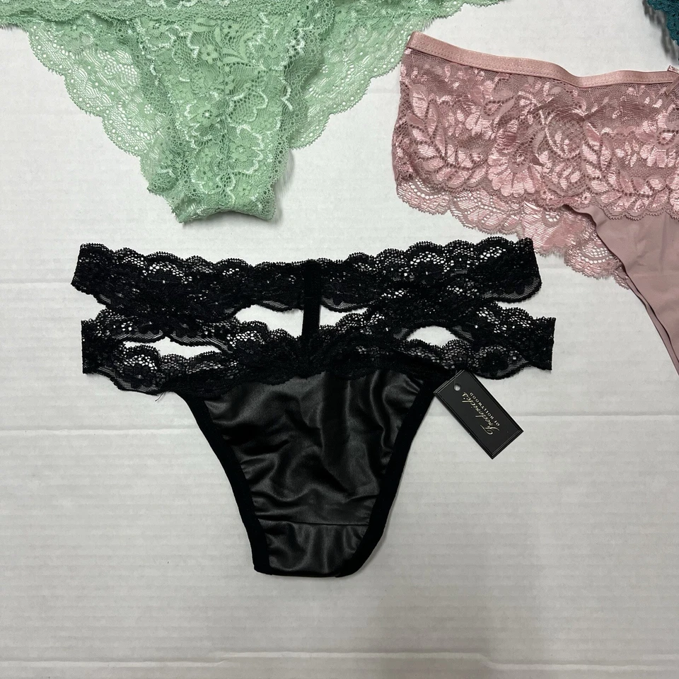 Nuevo con etiquetas 4 pares de bragas XL Frederick’s Of Hollywood tanga de encaje descarado negro verde Foto 2 de 4