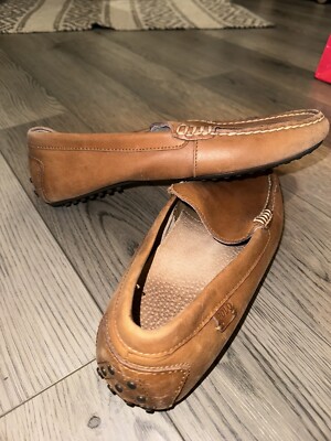 Polo Ralph Lauren Woodley Polo Tan Smooth Pull Up Shoes Size 