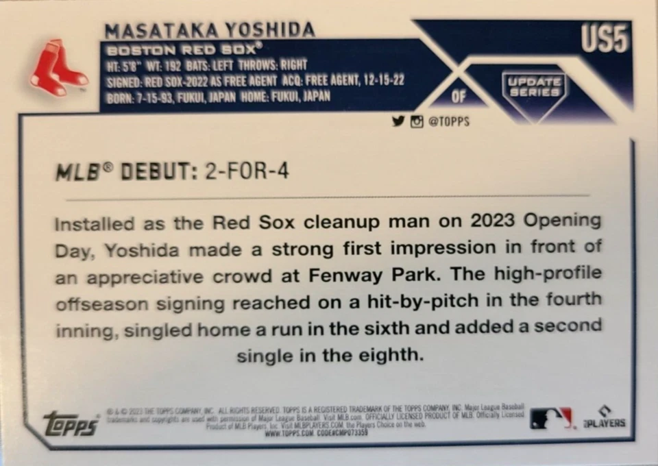 masataka yoshida 2023 topps udate series rookie debut jack o lantern refractor - Image 2 of 2