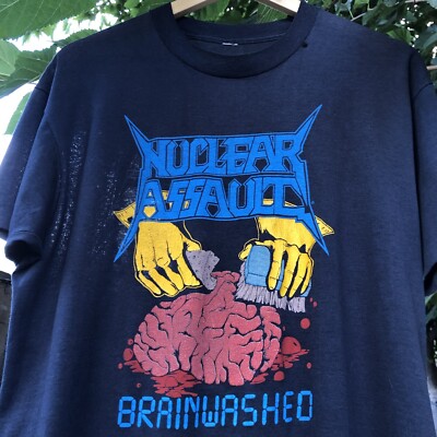 Rare Vintage Nuclear Assault Metal Band T Shirt Brainwashed Rock