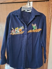 Disney Store Vintage 80s Size S Navy Cotton Seven Dwarves Embroidered Shirt