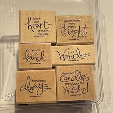 Stampin Up Wood Mounted Sentiment Rubber Stamps Set Of 6