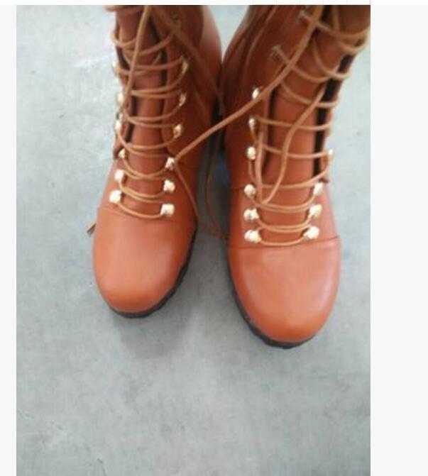 Women Over the Knee Lace Up Bandage Thigh High Combat Low Heel Boots ...