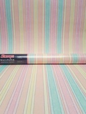 X2 80s Vintage STOREY'S Wallpaper Rolls Stripe retro Pastel Pink Green 90s Teen