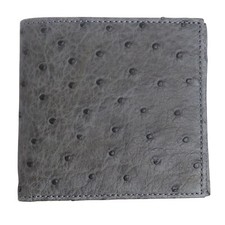 Grey Genuine Ostrich Skin Leather Wallet Bifold Coin Men's Exotic