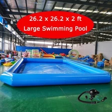 Outdoor PVC Inflatable Pool 26.2x26.2x2 ft Large Swimming Pool with 110V Blower
