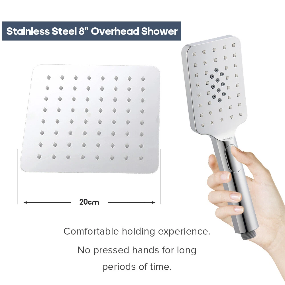 Decaura 8'' Square Chrome Shower Head Set High Pressure Gooseneck Shower Arm