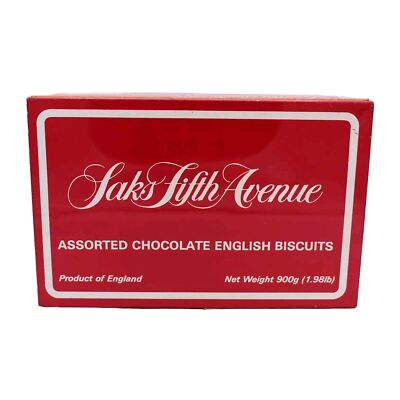 Saks Fifth Avenue Assort Chocolate English Biscuits Tin Product of England 1980s