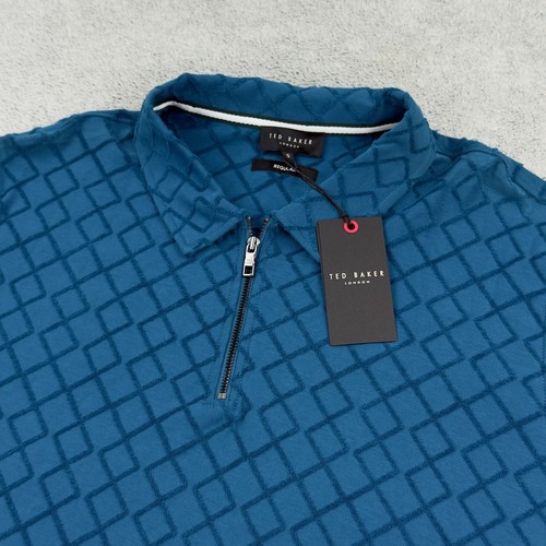Ted Baker Textured Towelling Zip Polo Shirt Teal Blue Size 5 Cotton - Picture 5 of 14