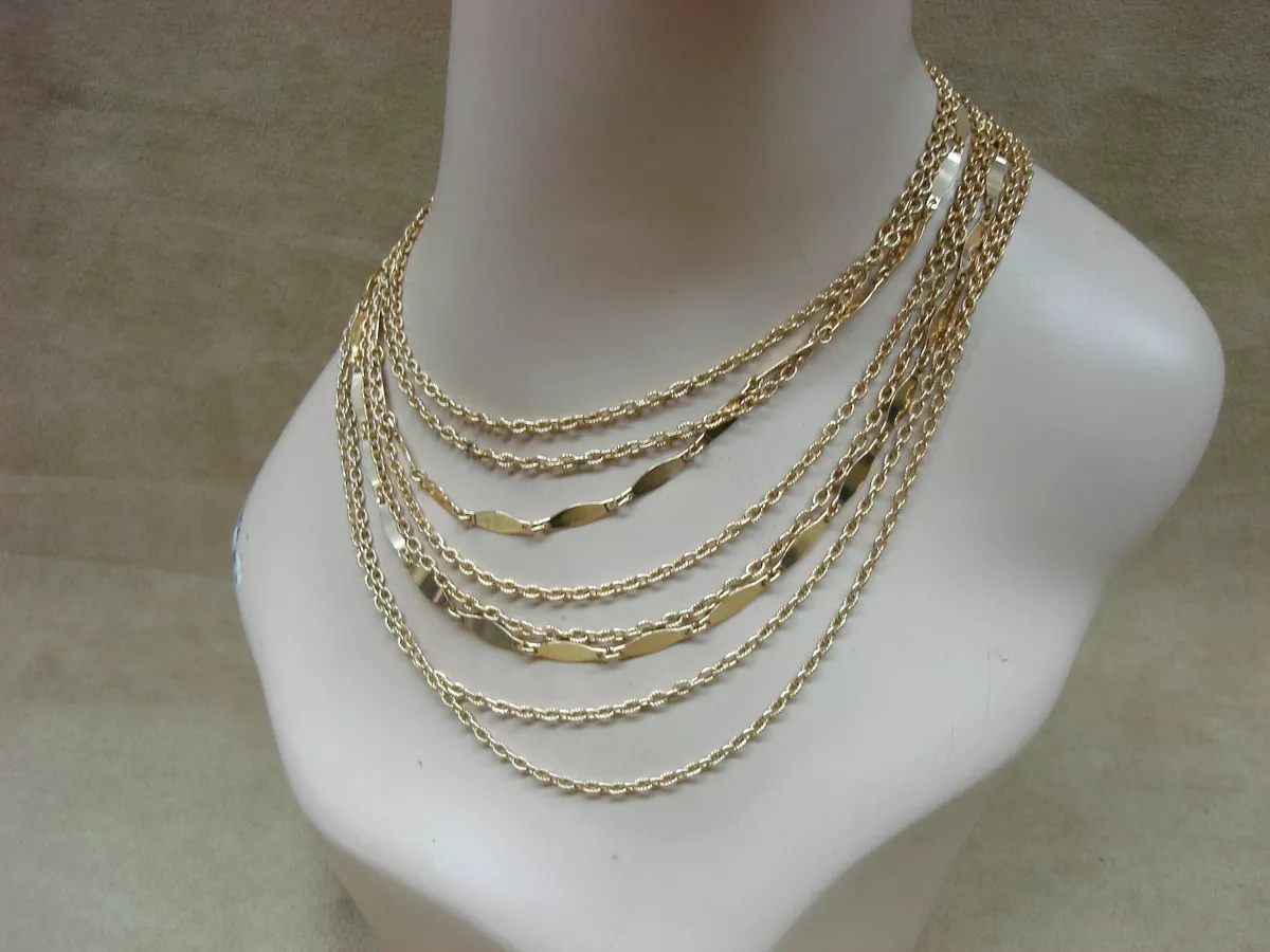 VINTAGE CORO MULTI STRAND GOLD TONE NECKLACE