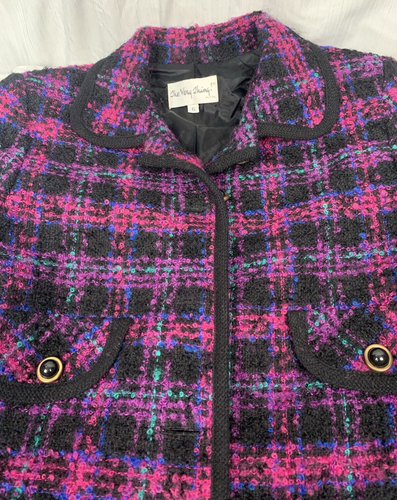 Wool Blend Blazer Jacket Women's size 6P, Pink and Purple Plaid,The Very Thing! - Picture 7 of 9
