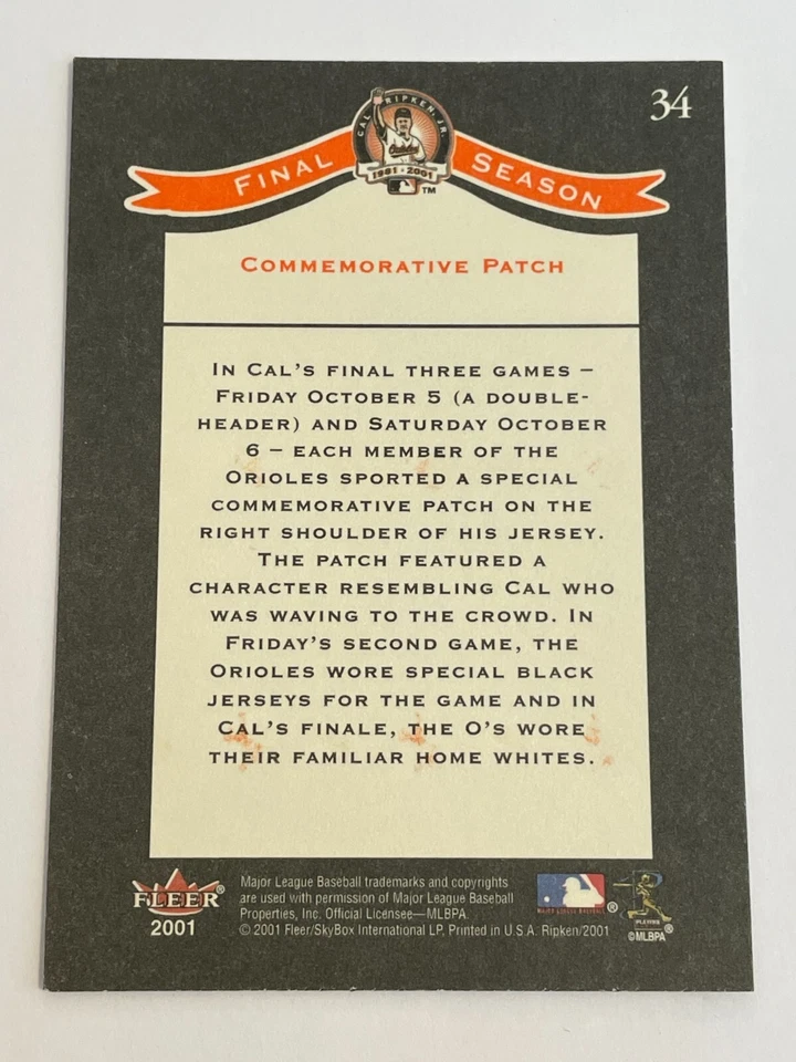 2001 Fleer Baseball Career Box Set #34 - Cal Ripken Jr - Baltimore Orioles - Image 2 of 2