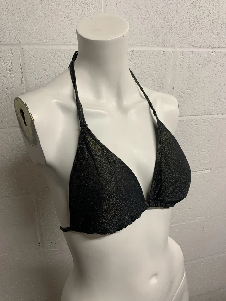 F&F Black & Gold Sparkle Triangle Bikini Top | Size 12 | Shimmer Swimwear - Image 4 of 4