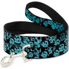 Dog Leash 6-FEET Skulls Stacked Weathered Black/Teal