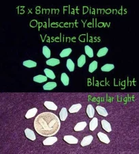 10 Pcs 13 x 8mm Czech OPALESCENT Yellow VASELINE/URANIUM GLASS BEADS