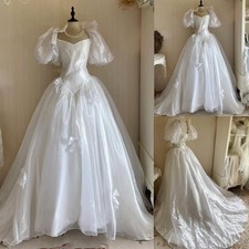 Vintage White Wedding Dresses with Bows Short Sleeves A Line Bridal Gowns