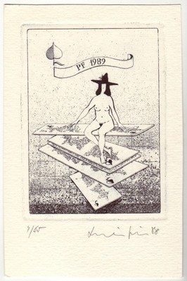 JIRI MIKA: Neujahrsgraphik P. F. 1989, sitzender Akt