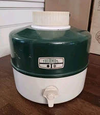 Vintage Thermos 1 Gallon Water Jug Camping Drink Picnic Cooler USA Green & White