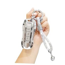 Key Fob Cover for porsche with Diamond Bling Keychain, Compatible with White