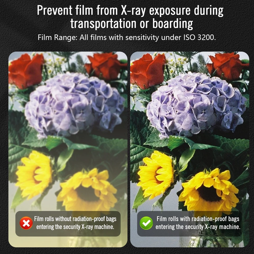 Bolsa de lámina protectora impermeable anti-rayos X para 135 120 4x5 color blanco y negro película Foto 4 de 4