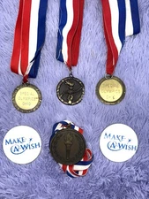 Vintage Special Olympics Set of 4 Victory Torch Medals & Make-a-wish pins