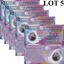 Hong Kong 10 Dollars 2018 P 401 Polymer UNC GOV 1/20 Bundle Lot 5 pcs