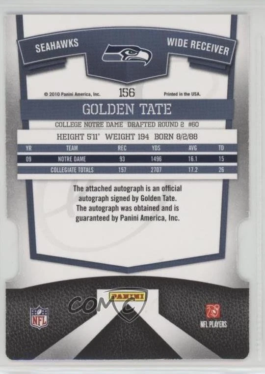 2010 Donruss Elite Aspirations Die-Cut Signatures /49 Golden Tate Rookie Auto RC - Image 2 of 2