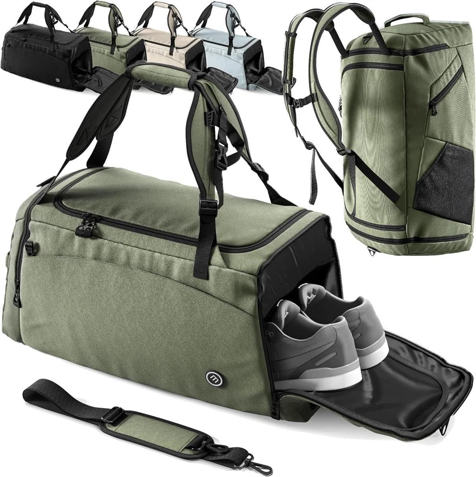 Be-Maxx Sporttasche Trainingstasche + Rucksack Schuhfach grün 60L Reisetasche Sc